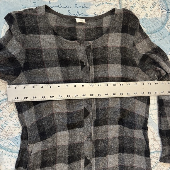 Poetry Flannel Button Gray Red Plaid Long Sleeve Mini Shirt Dress Wool Blend 8 - Picture 9 of 16